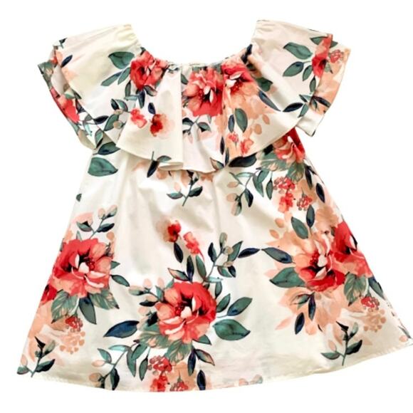 Adrienne Dress Tropical Floral On Off Shoulder Ruffle Neckline Sleeveless Small - Picture 8 of 15